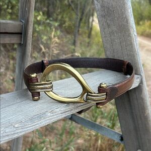 Chico’s Brown Leather Women’s Belt with Brass tone Gold Buckle